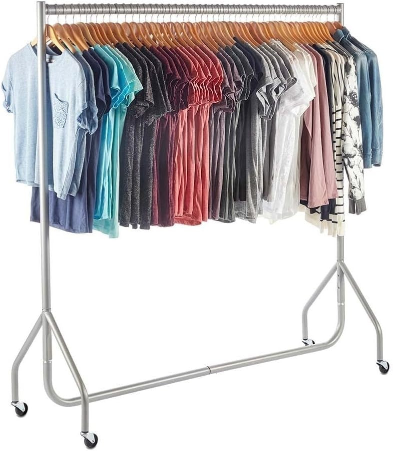 Heavy Duty Clothes Rail 5ft Steel Silver, 100kg Load, Free Standing with Wheels