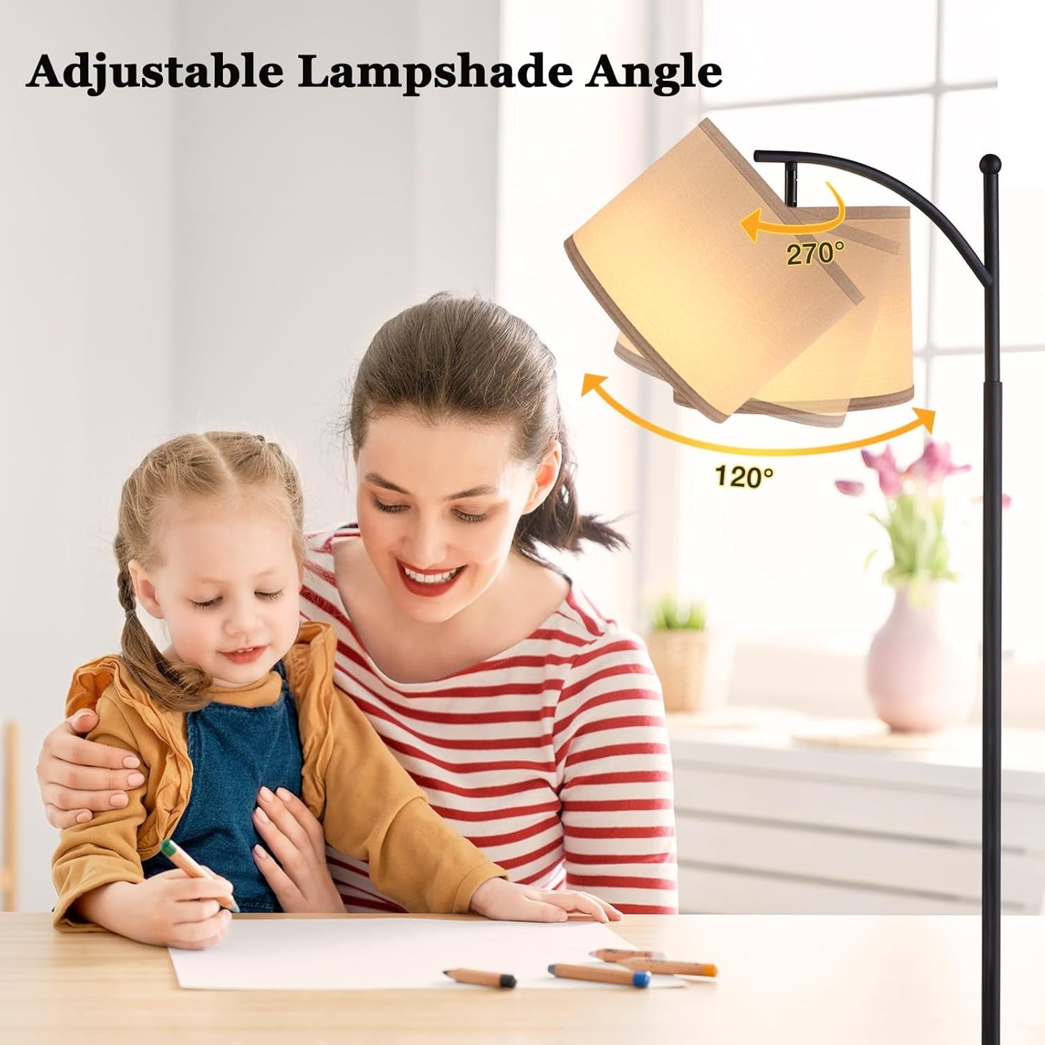 Modern Arc Floor Lamp Dimmable LED Remote Control Room Standing