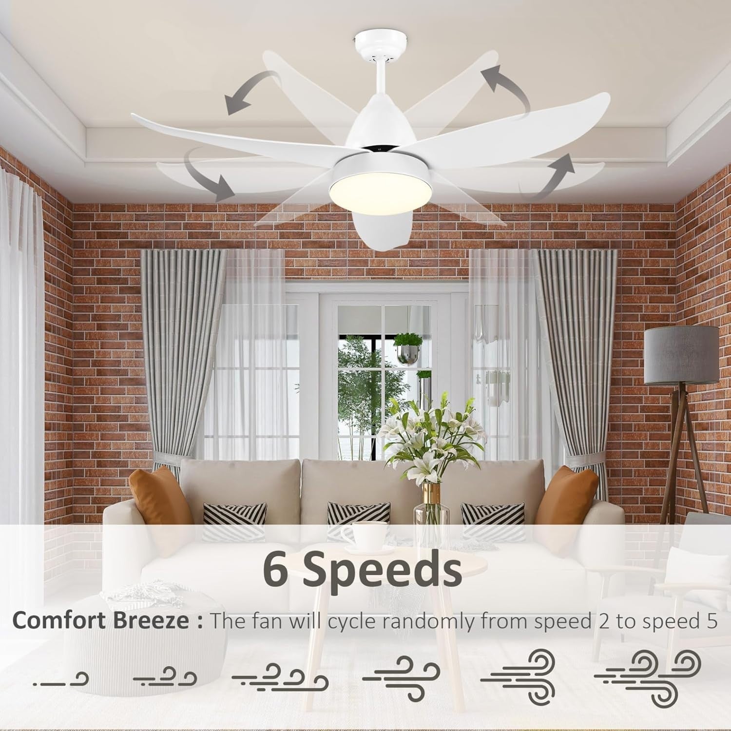 3-Blade Reversible Ceiling Fan with LED Light, 6-Speed, Remote, Timer