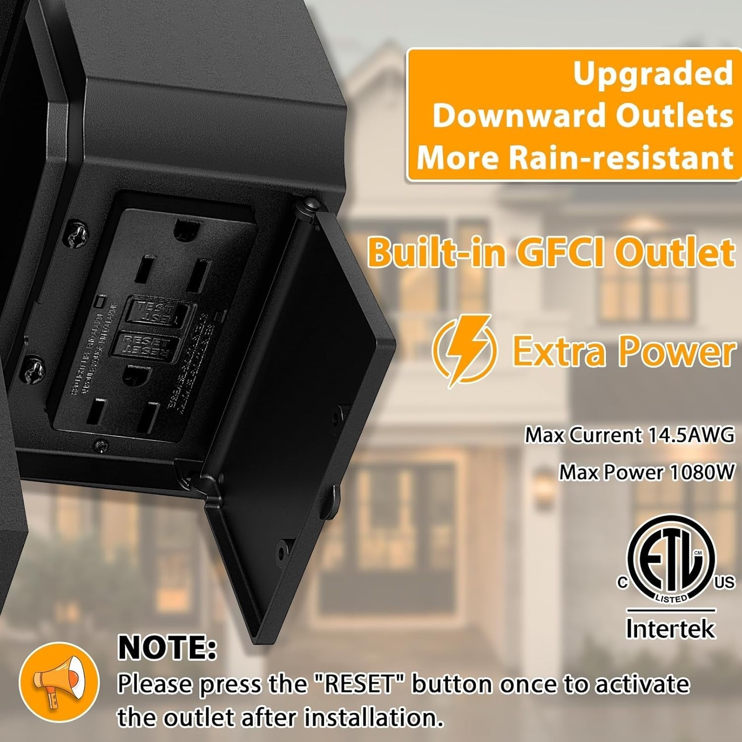 Outdoor Wall Light with GFCI Outlet, Dusk to Dawn Sensor, Waterproof Lantern