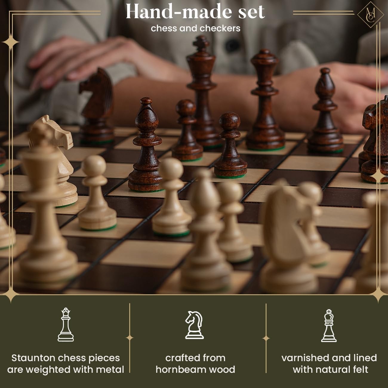 Luxury Wooden Chess & Draughts Set 50cm • Weighted Pieces • Folding Board