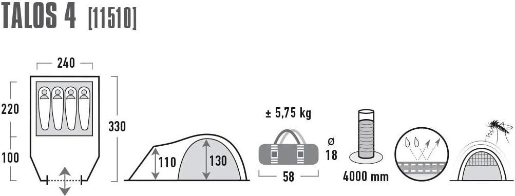 High Peak Talos 4-Person Tent Dark Grey/Green, Waterproof Camping Shelter