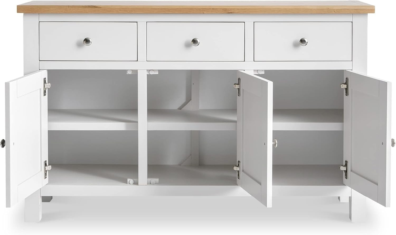 White Solid Wood Sideboard Cabinet 3 Doors 3 Drawers Large Storage Cupboard