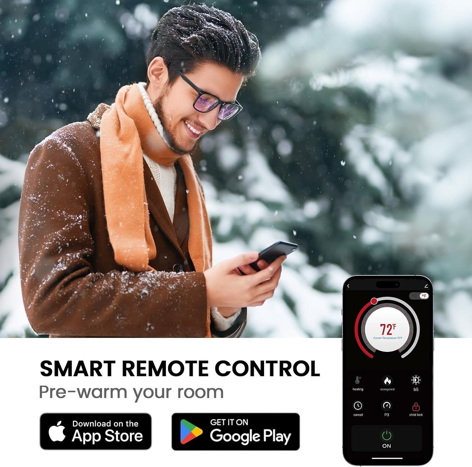 50" Wall Mounted Electric Fireplace Heater LED Remote App Control Slim