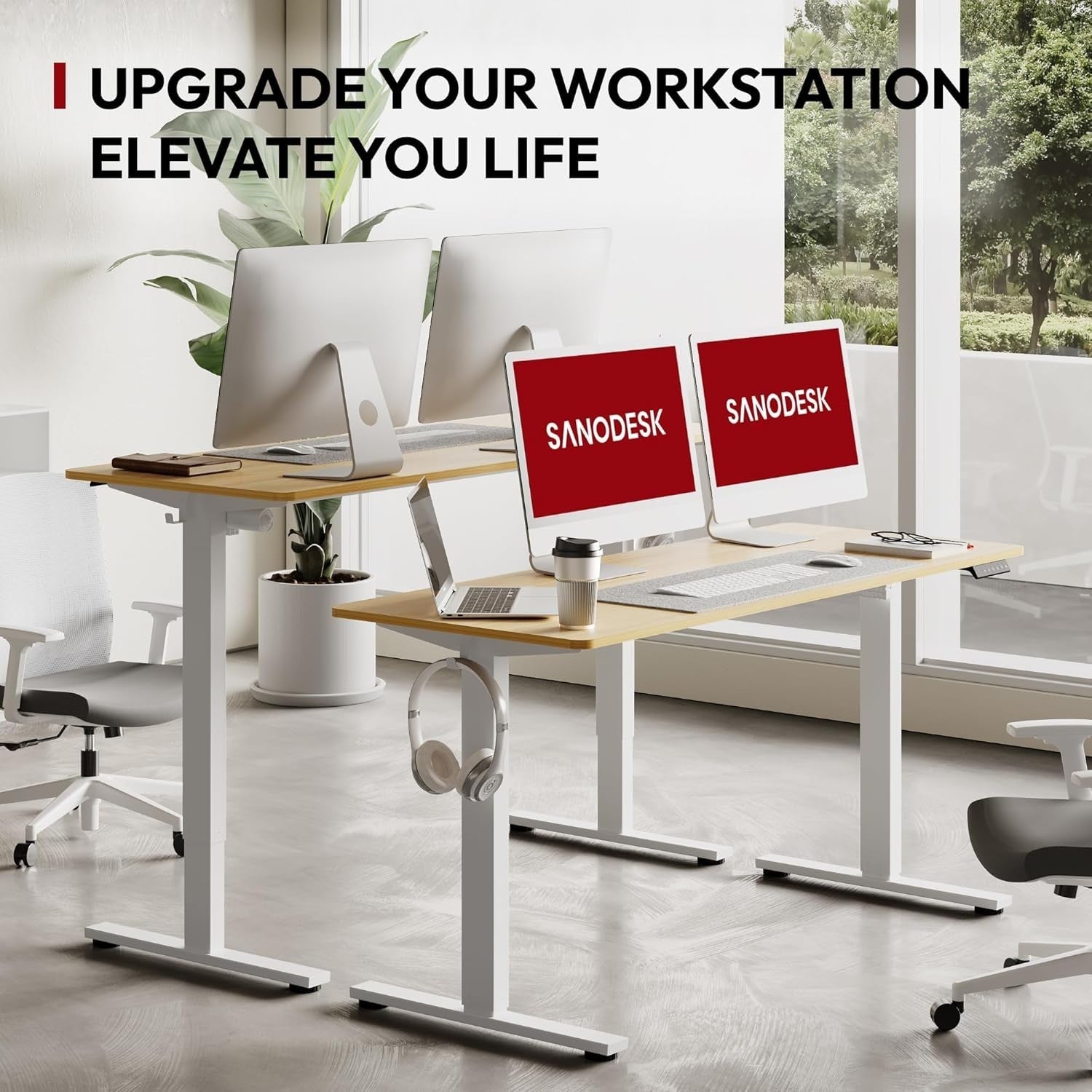 Electric Standing Desk 110x54cm Adjustable Sit Stand Table w/ Memory & Hooks