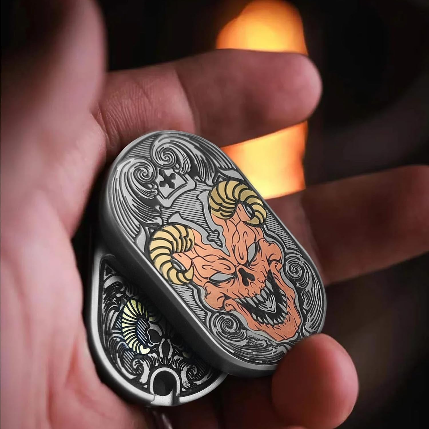 Stainless Steel Devil Fidget Slider Ratchet Clicker Stress EDC
