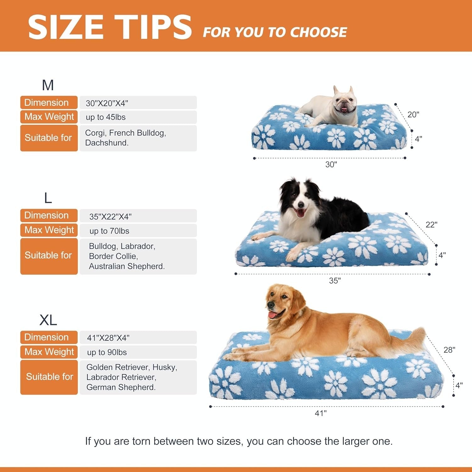 30x20in Dog Bed Washable Crate Mattress Blue Flower