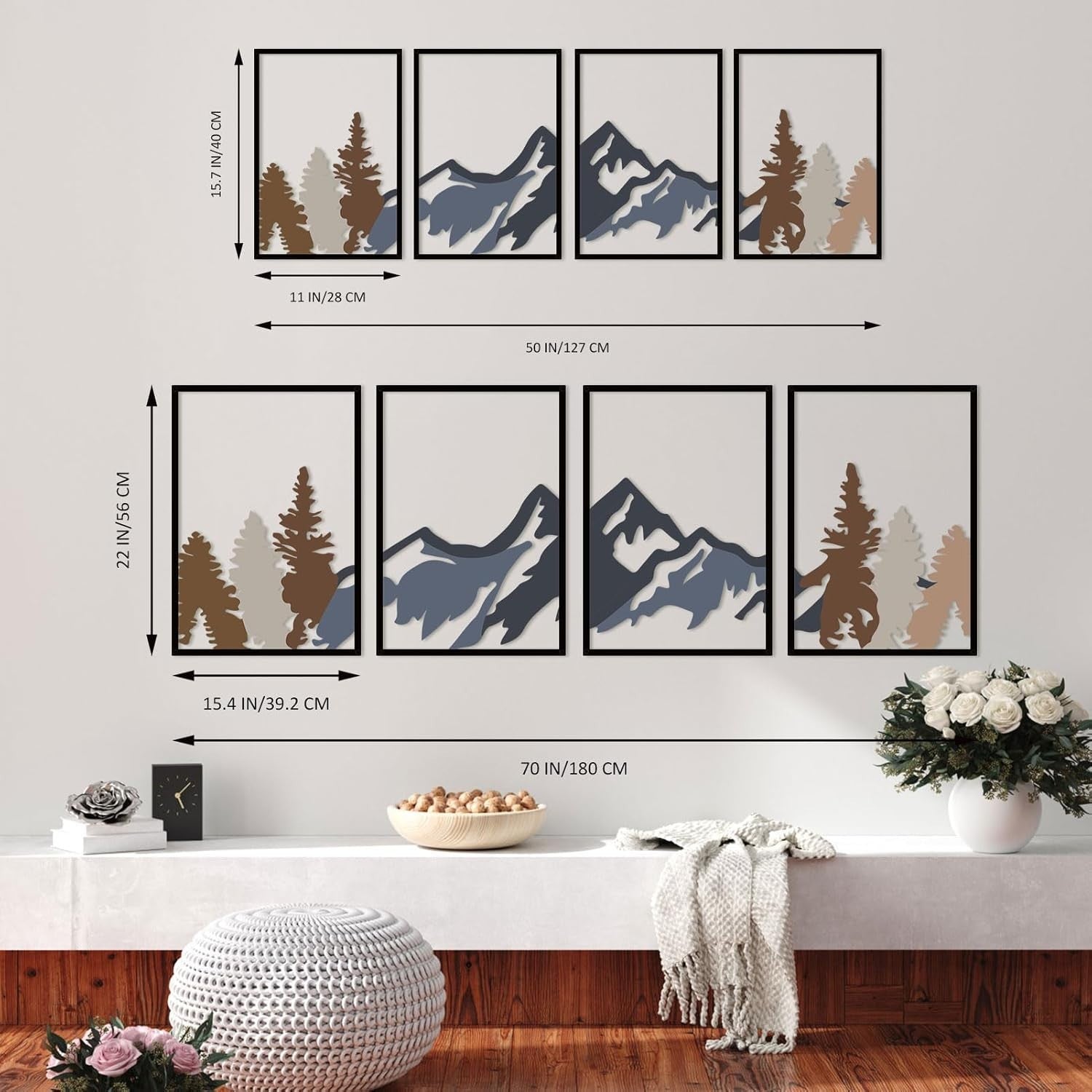 4Pc Metal Mountain Forest Wall Art Rustic Nature Decor Black
