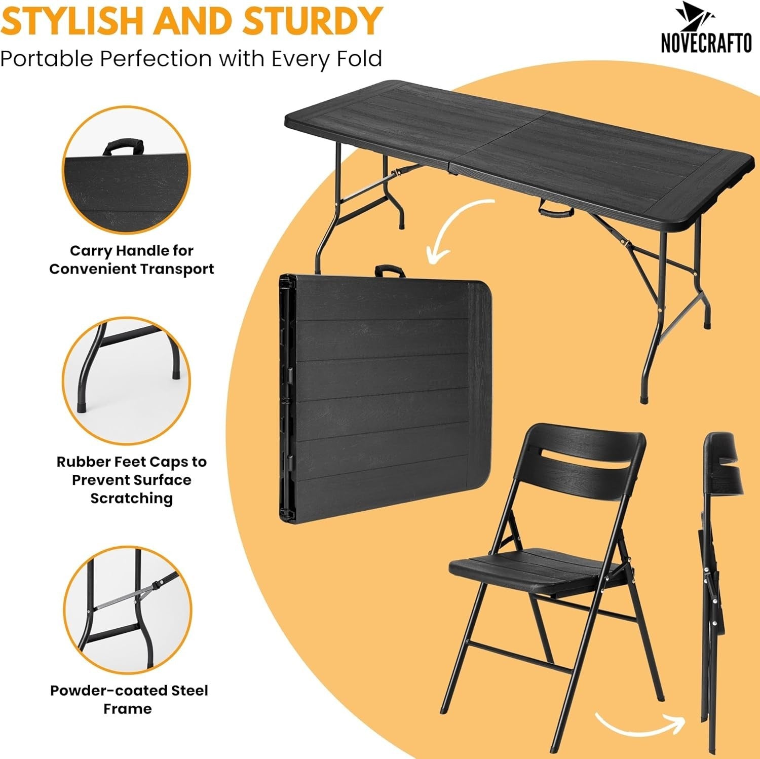 6ft Folding Table & 4 Chairs Set – Indoor/Outdoor, Space-Saving, Durable