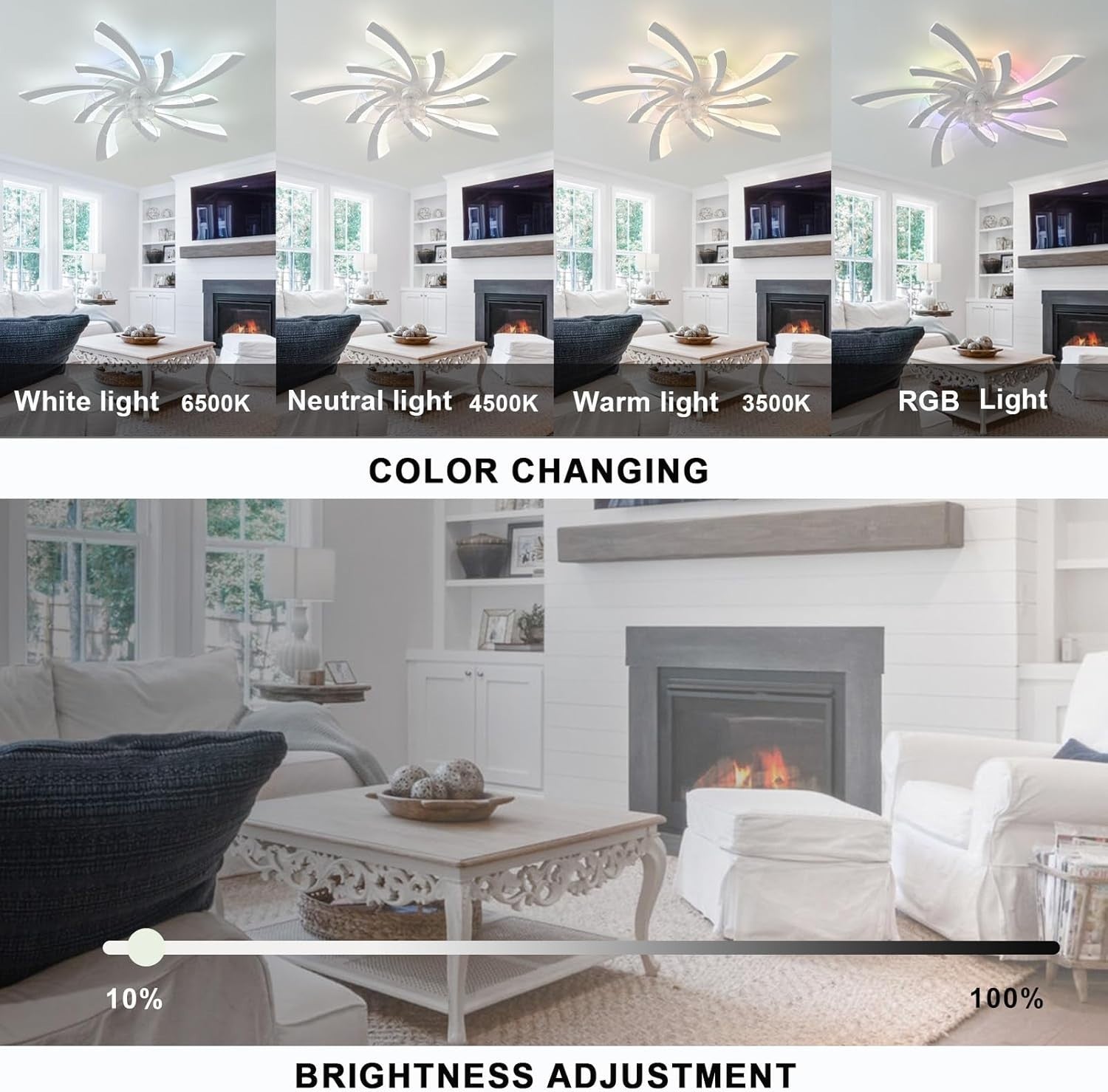 GWYAJTU RGB Ceiling Fan Light, Smart LED, Remote/App, 6-Speed DC Motor