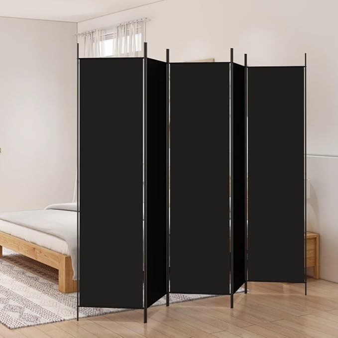 5 Panel Black Folding Room Divider 250x200cm Fabric Privacy Screen Partition