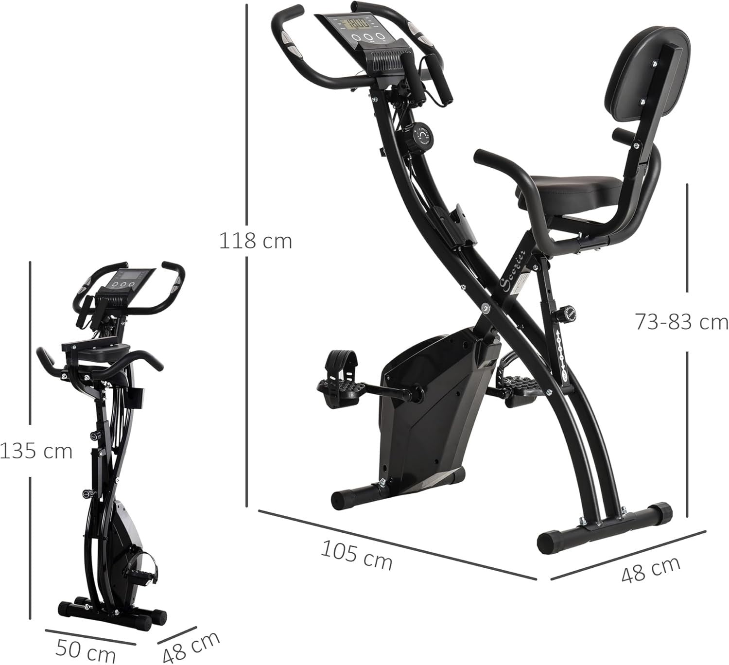 3-in-1 Folding Exercise Bike 8-Level Magnetic LCD Pulse Bands Full-Body Trainer