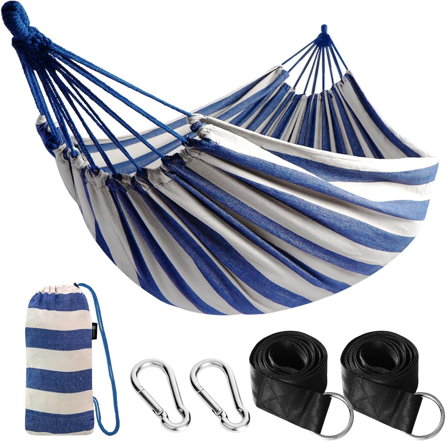 Portable Outdoor Cotton Hammock with Tree Straps & Travel Bag, 1-Person