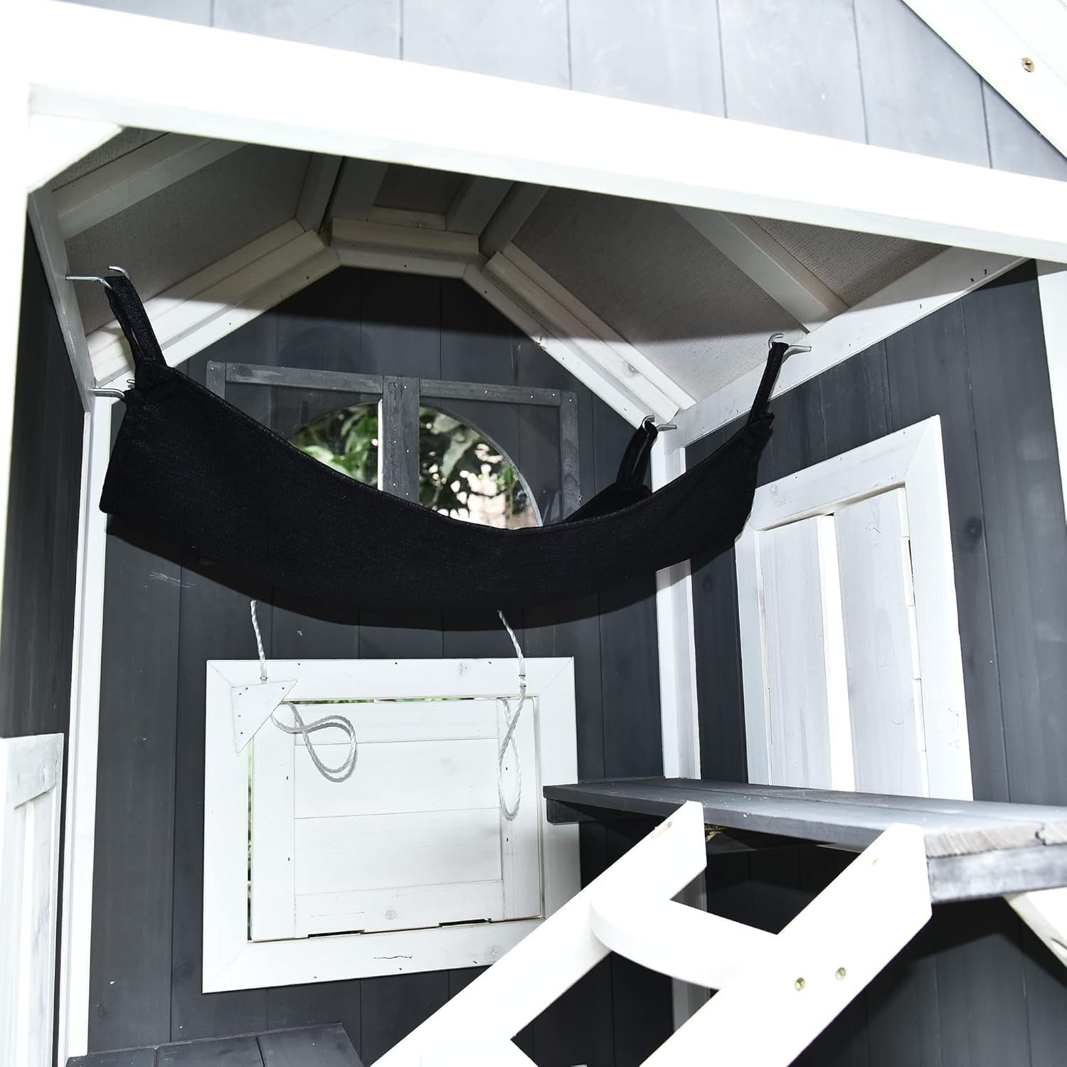 Outdoor Wooden Cat House 2-Floor Condo with Stairs & Weatherproof Roof