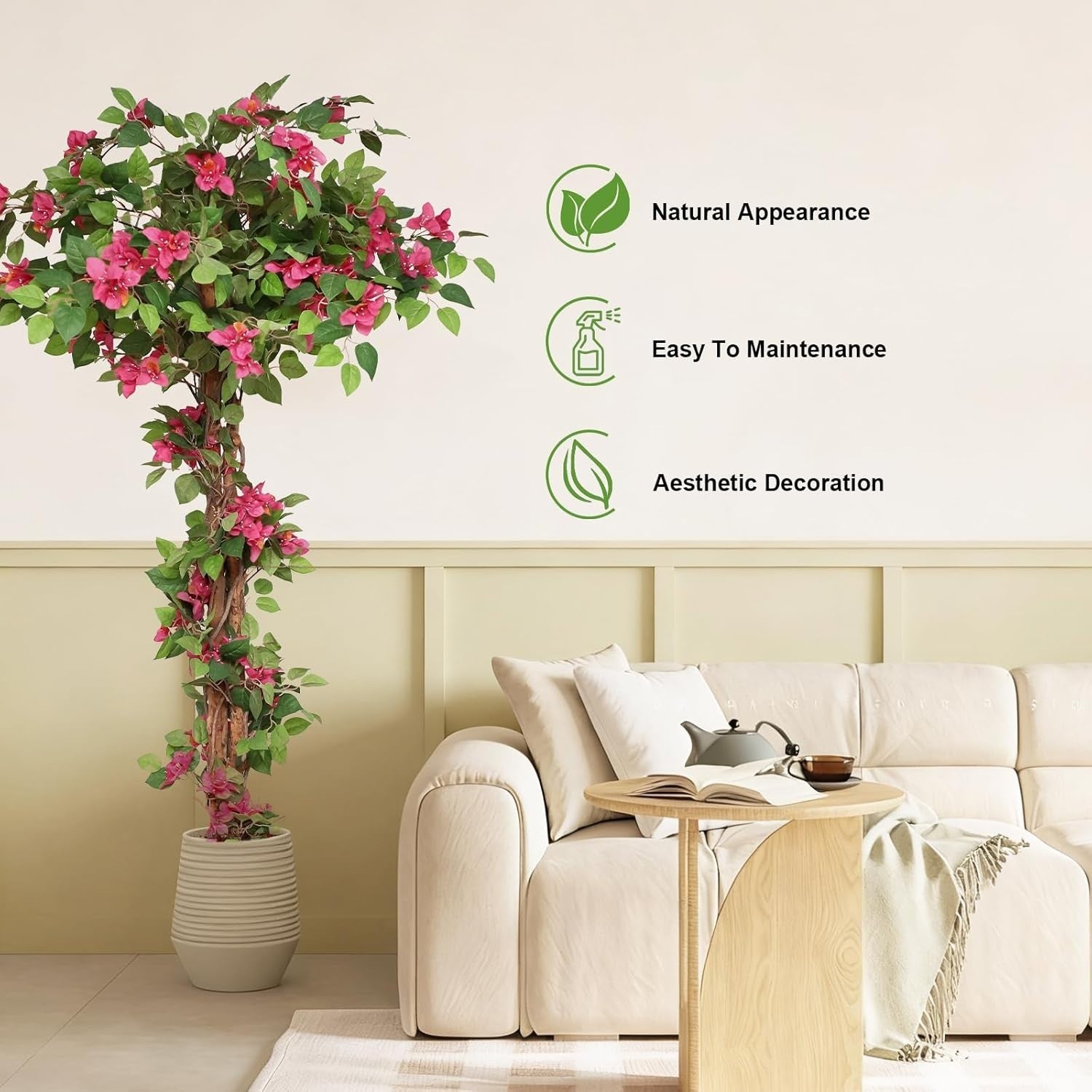 160cm Pink Bougainvillea Tree in Cement Pot Faux Flowers Indoor Outdoor Decor