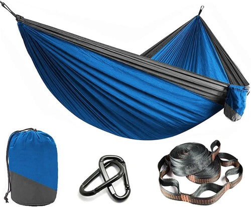 Outdoor Camping Hammock Ultra-Light 210T Nylon Swing with Straps Blue Gray