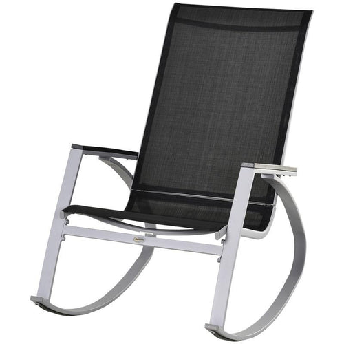 Garden Rocking Recliner Chair High Back Mesh Patio Lounge Seat Black