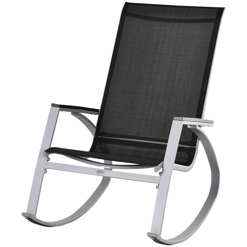 Garden Rocking Recliner Chair High Back Mesh Patio Lounge Seat Black