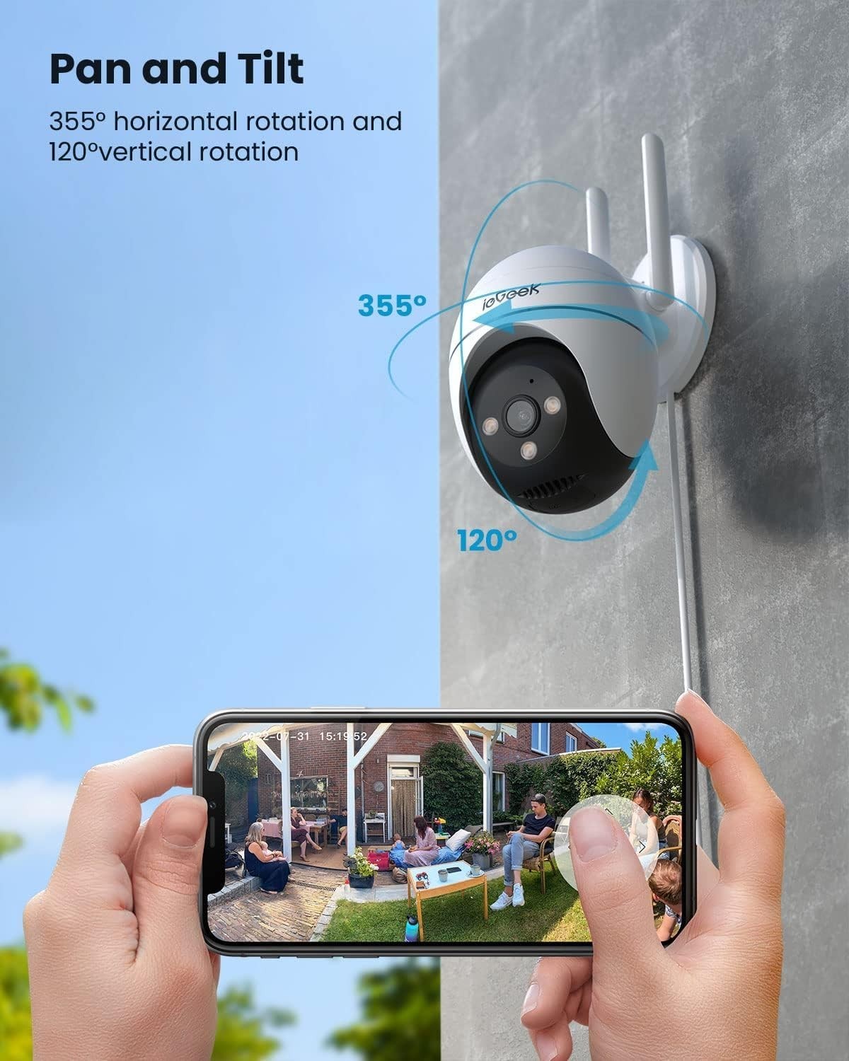 5MP PTZ Security Camera Outdoor WiFi 360° Color Night Vision Alexa