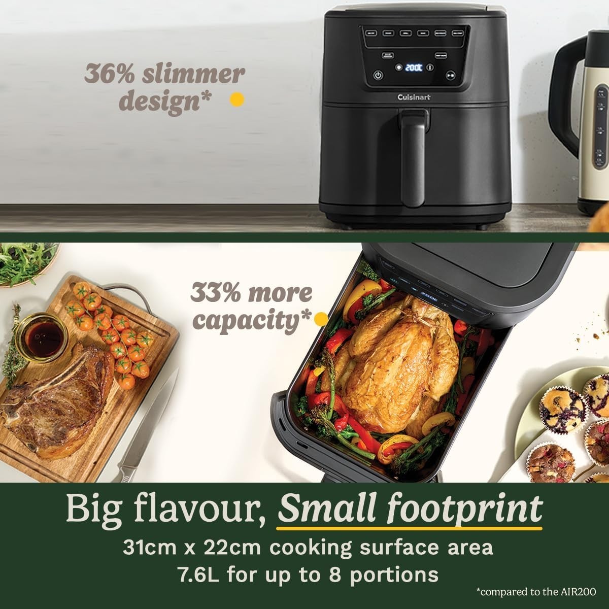 XL 7.6L Air Fryer PFAS Free 7 Functions Digital Touch Slim Dishwasher Safe