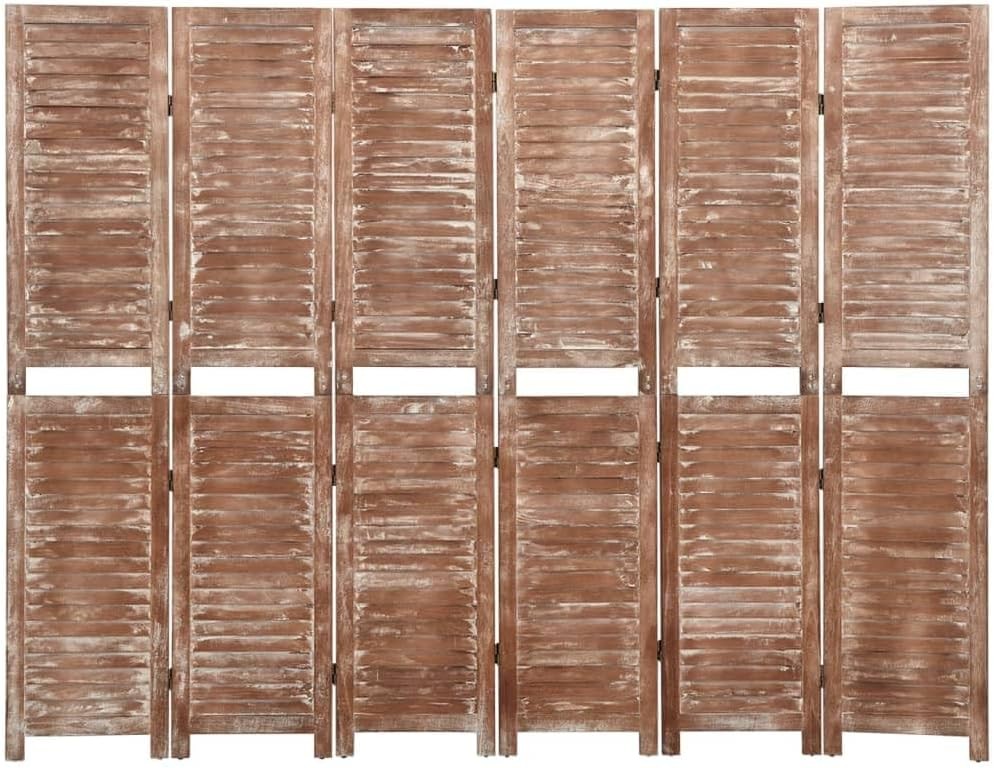 6 Panel Wooden Room Divider 210x165cm Vintage Brown Privacy Screen Folding