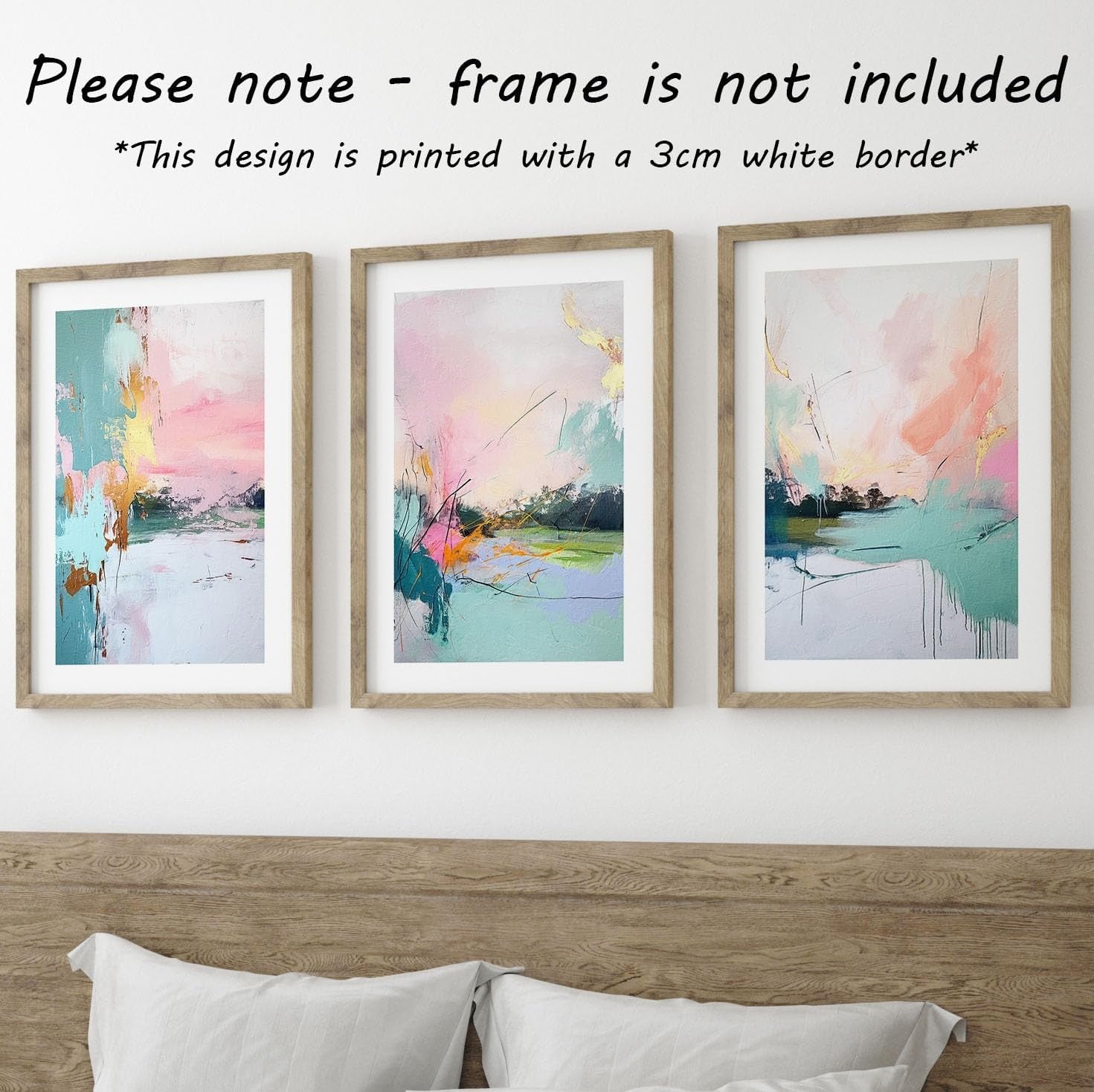 3Pcs Abstract Sunrise Wall Art – Pink Orange Gold Blue Modern A4 Prints