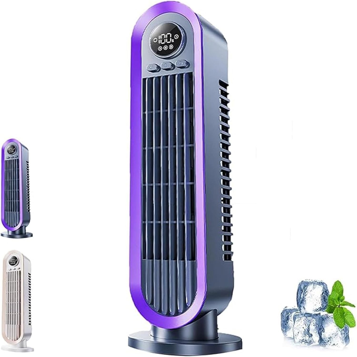 Silent Tower Fan 90° Oscillating 3-Speed Quiet Cooling LED Display Timer Purple