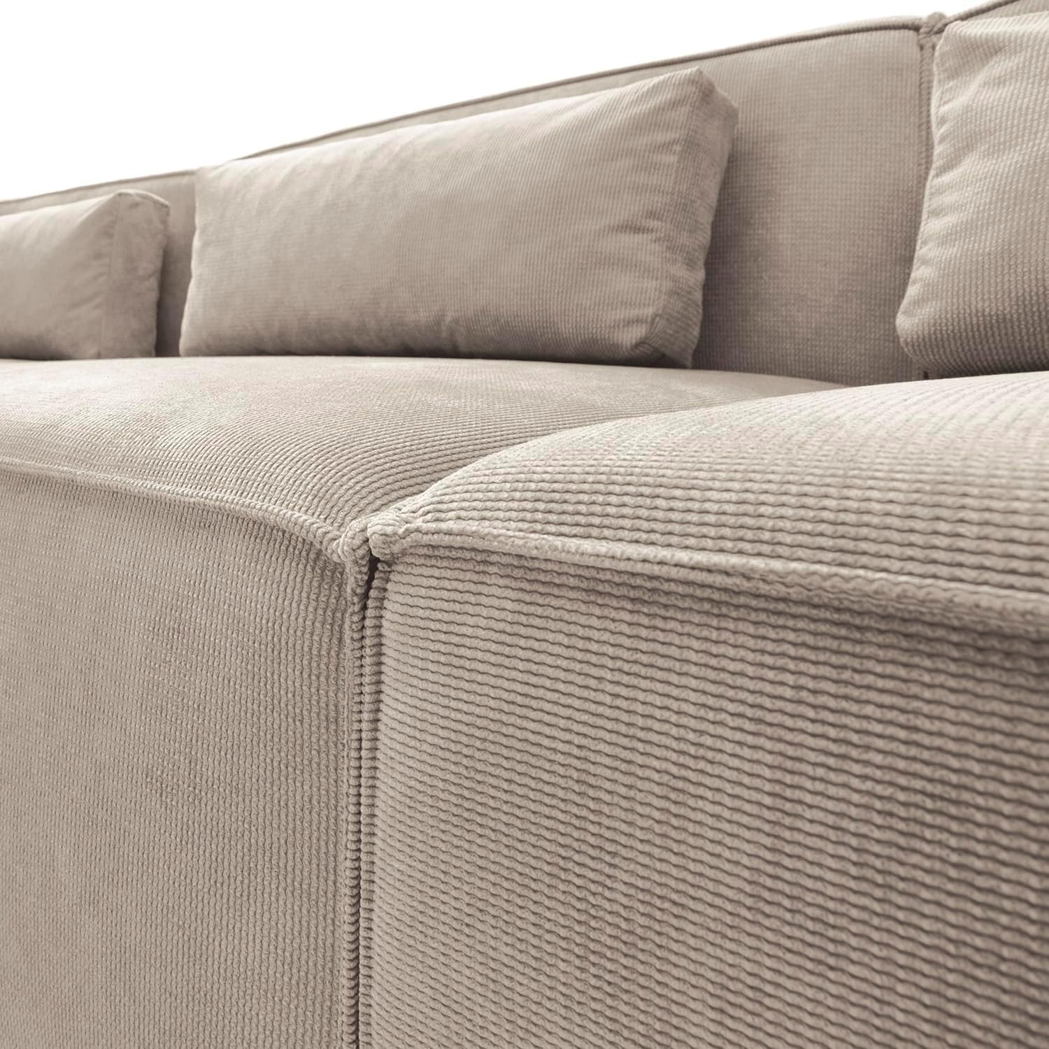 Modular 4 Seater Sofa Beige Cord Chenille Fabric | Space-Saving, Comfy, Modern