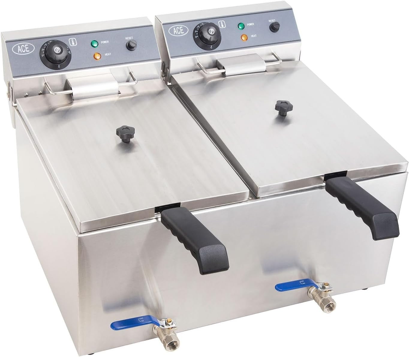 Commercial Electric Deep Fat Fryer 34L Dual Tank 6000W Drain Tap