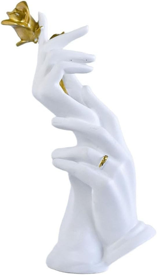 White Hand-in-Hand Sculpture • Romantic Resin Couple Ornament • Elegant