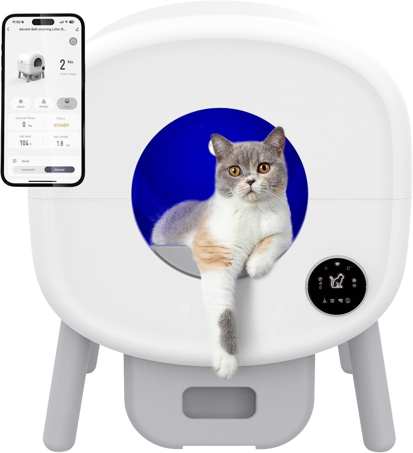 XL Self Cleaning Cat Litter Box APP Control 76L Multi Cat Odor Free