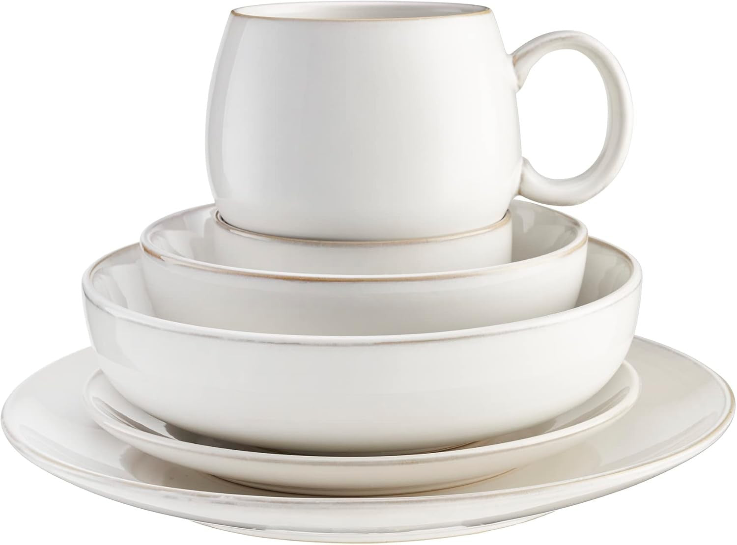 24pc White Stoneware Dinner Set Plates Bowls Mugs Microwave Dishwasher Safe