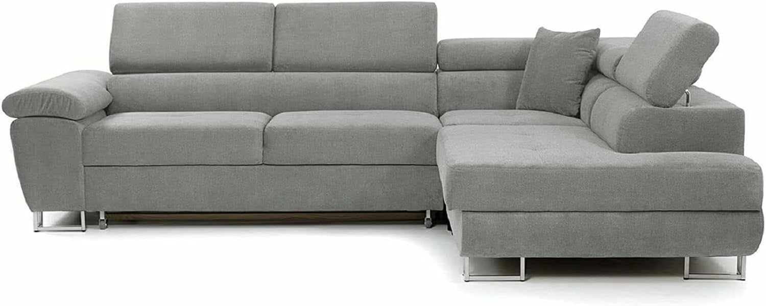 Luxury Grey Corner Sofa Bed with Storage | Right Hand Fabric L Shape