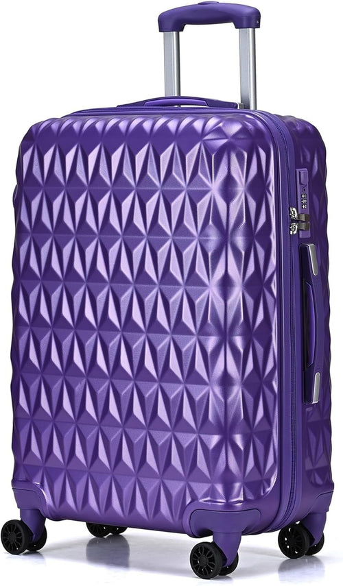 24 Inch Medium Hard Shell Suitcase 4 Dual Spinner Wheels Lock Purple