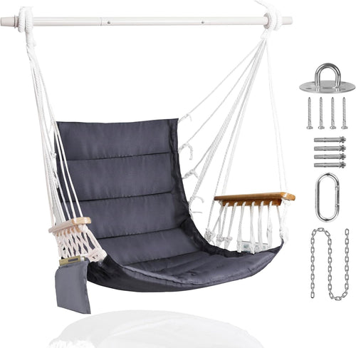 350lbs Hanging Hammock Chair with Armrest & Pocket | Indoor Outdoor Swing Seat