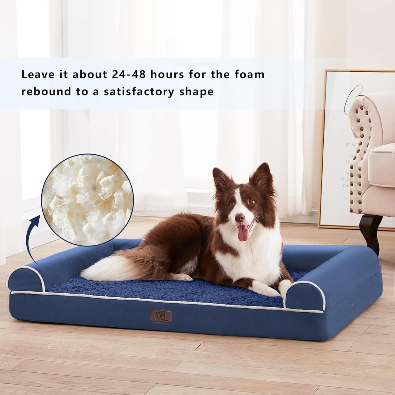 Large Orthopedic Dog Bed 91x68cm U-Shape Navy