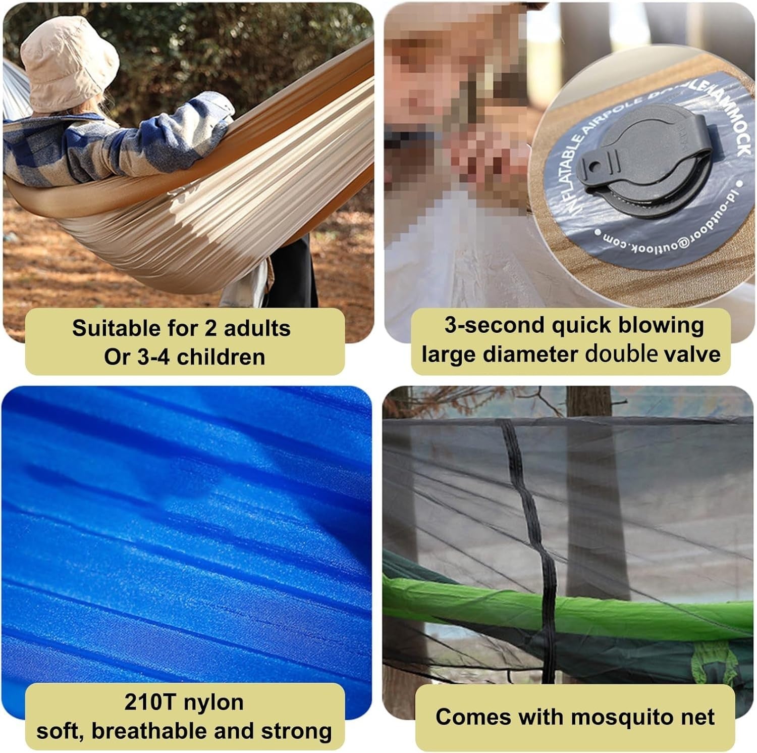Camping Hammock with Mosquito Net Double Tent 2 Person 500lbs Anti-Rollover