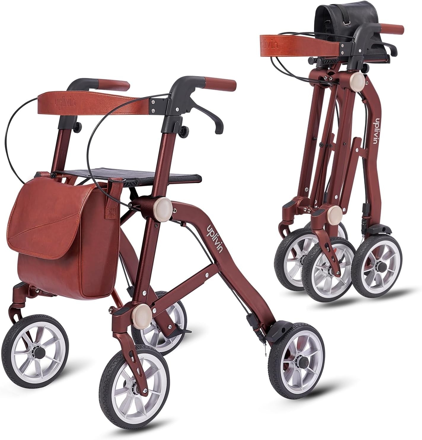 Luxury Lightweight Rollator Walker Seat 4 Wheel Dual Folding Aluminium