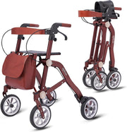 Luxury Lightweight Rollator Walker Seat 4 Wheel Dual Folding Aluminium