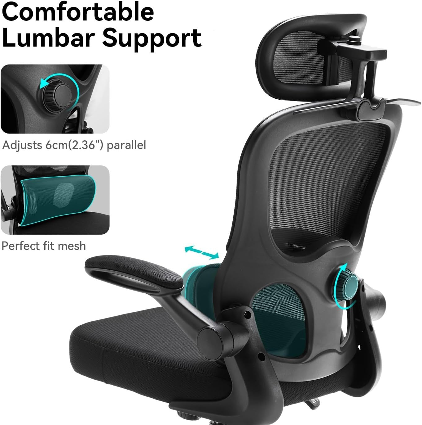 Ergonomic Office Chair Dual Backrest Lumbar Support Flip Arms