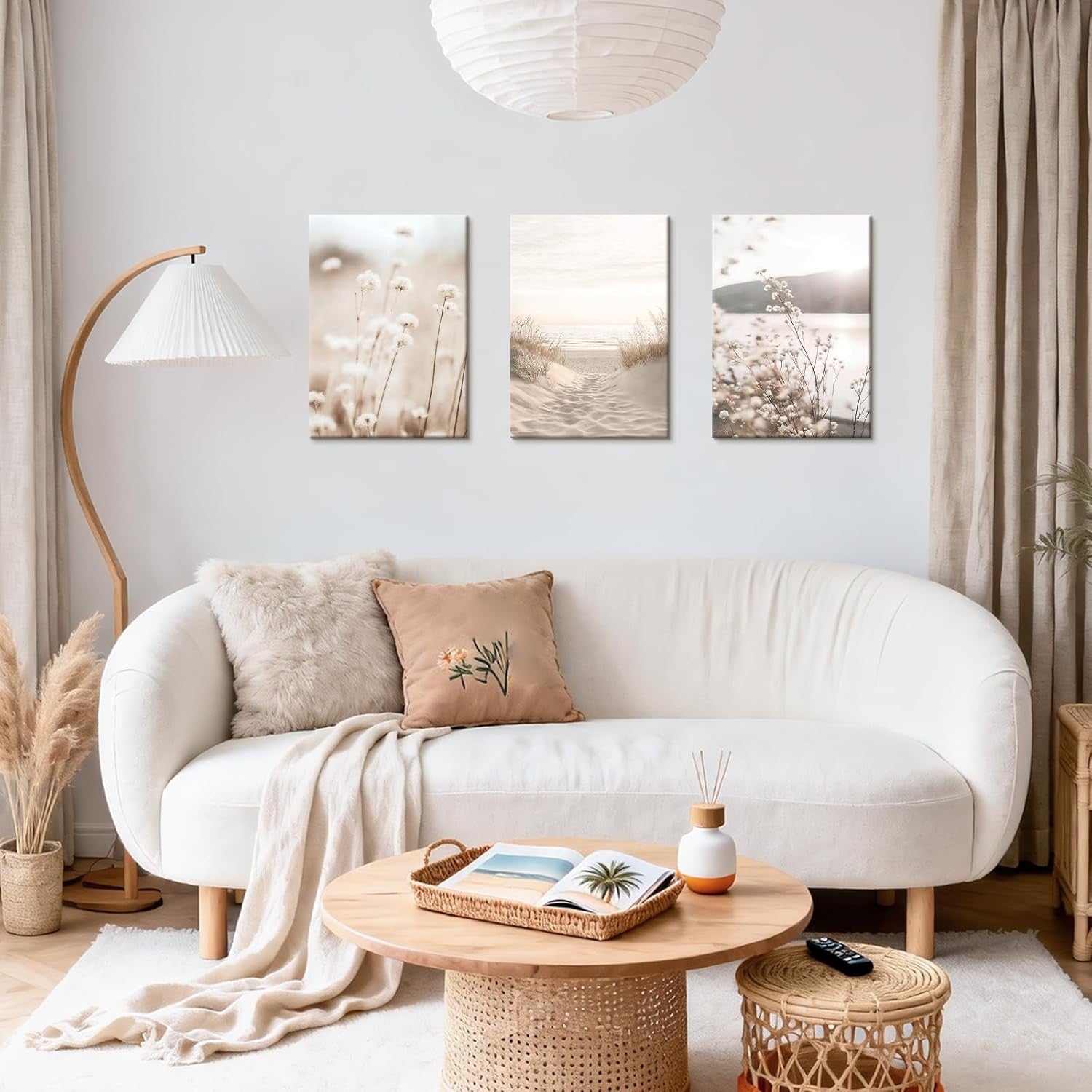 Set of 3 Boho Beige Landscape Canvas Wall Art 30x40cm