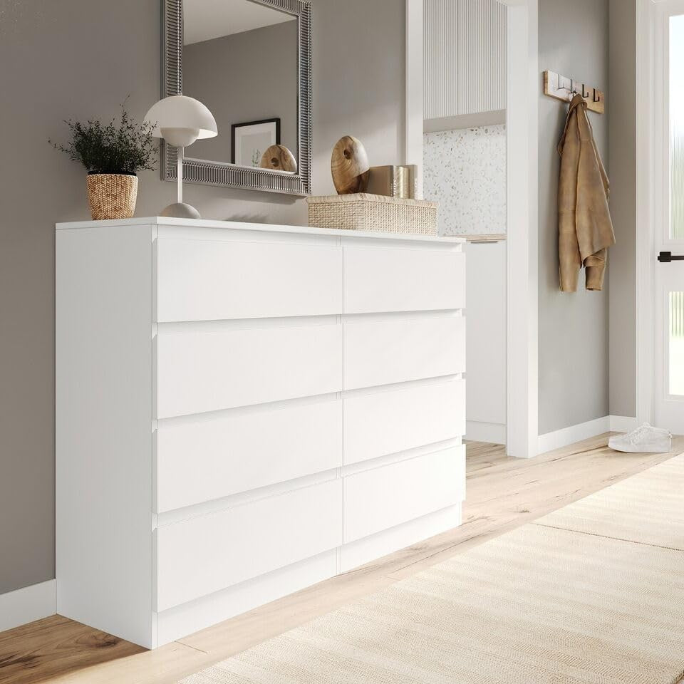 Modern White 8-Drawer Chest Bedroom Storage Unit Versatile Office Cabinet