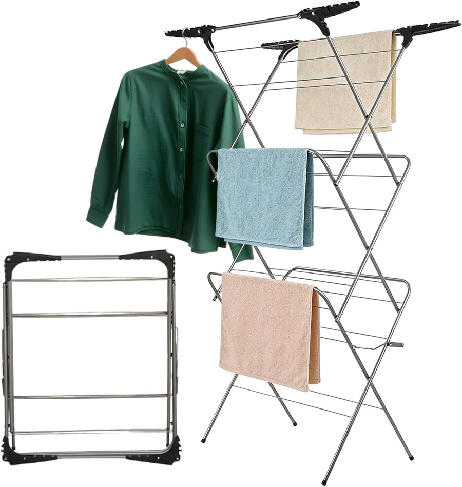 3 Tier Folding Clothes Airer 20m Drying Space Indoor Outdoor Laundry Rack