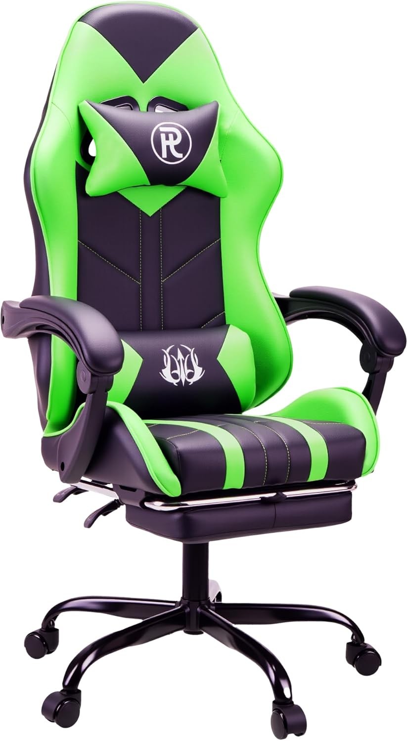 Ergonomic Gaming Chair with Footrest & Lumbar Support – Green PC Seat