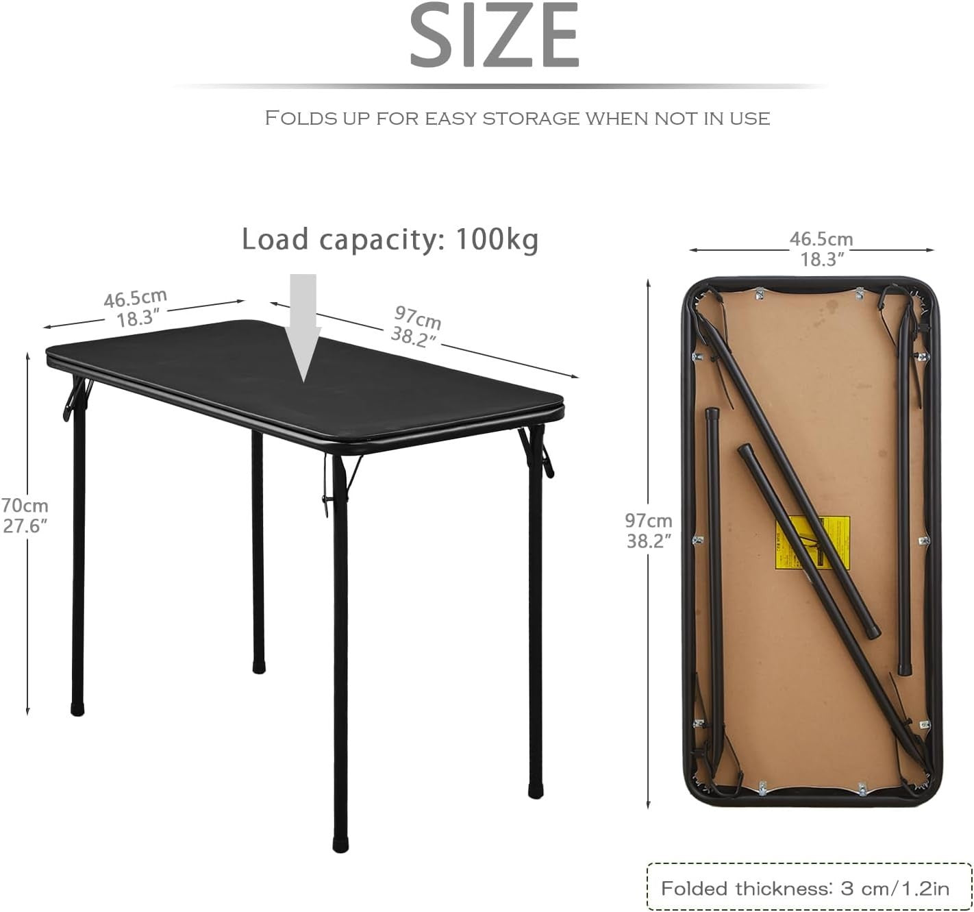 Small Foldable Metal Table with Vinyl Top Black Compact Lightweight Desk