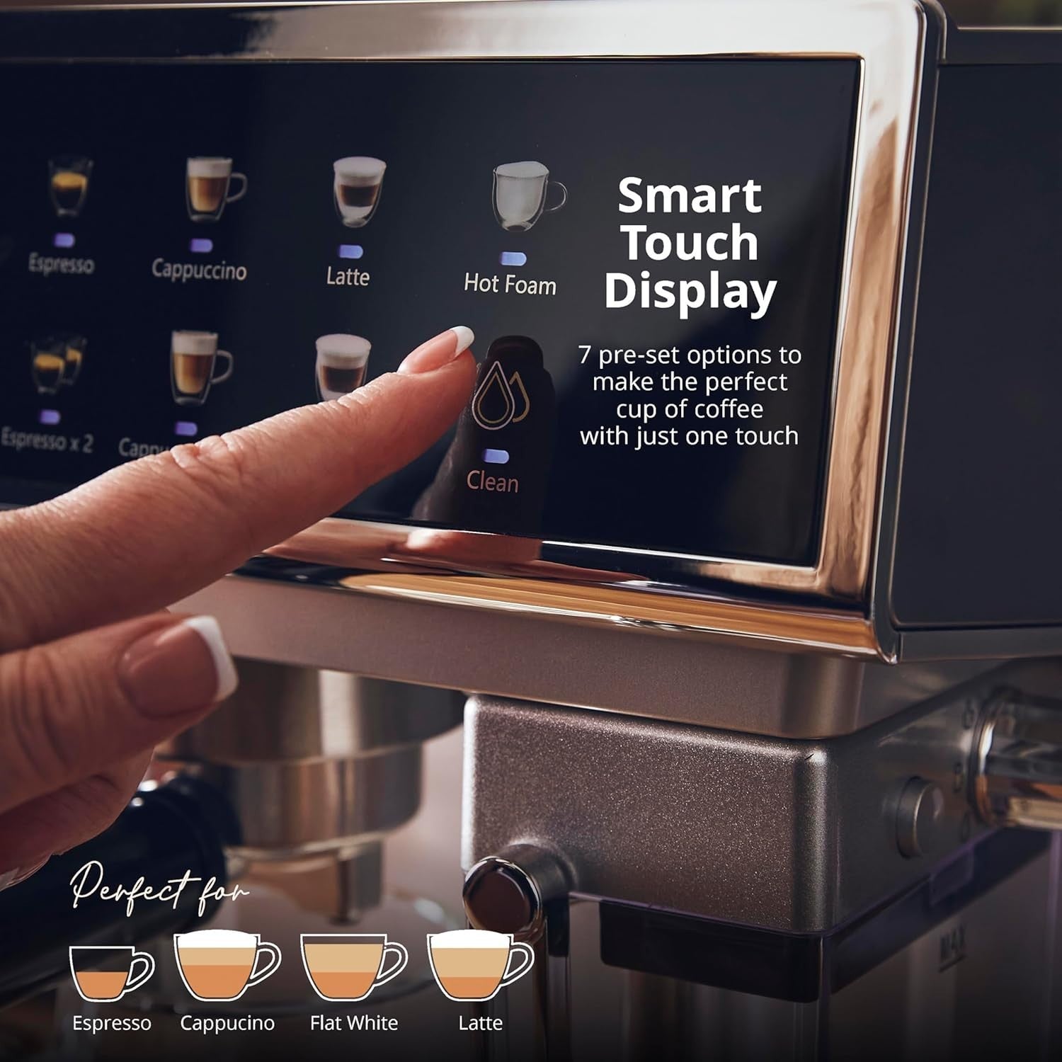 Digital Espresso Coffee Machine 20 Bar Pump Auto Milk Frother 8 Presets 1.6L
