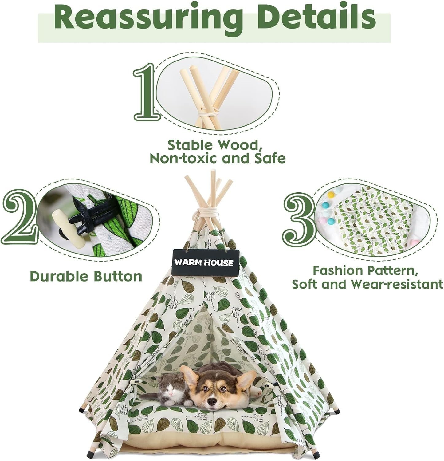 Pet Teepee Tent Dog Cat Bed House w Cushion Private Indoor Shelter
