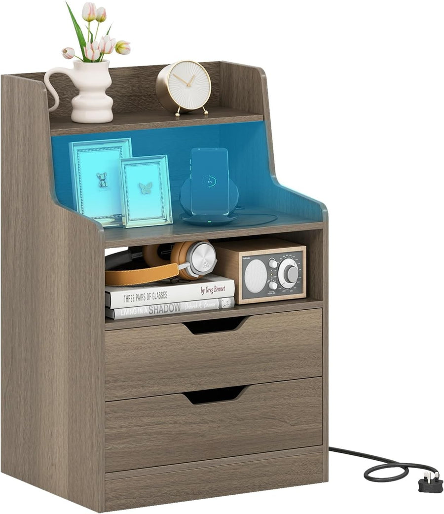 LED Bedside Table with Charging Station, Drawers & RGB Lighting Storage Unit