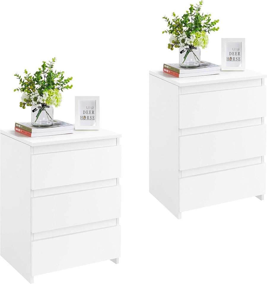 Set of 2 White Bedside Tables with Drawers Modern Wooden Nightstands Bedroom
