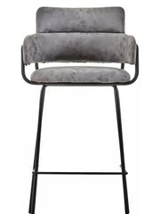 Grey Faux Leather Bar Stool with Arms Modern Padded Seat Metal Legs